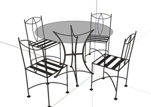 现代玻璃四人桌椅设计SU(草图大师)模型