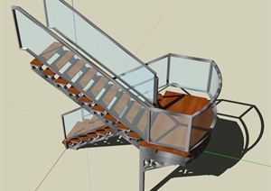 现代风格转折楼梯设计SU(草图大师)模型