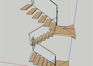 现代木质两层简易木质楼梯设计SU(草图大师)模型