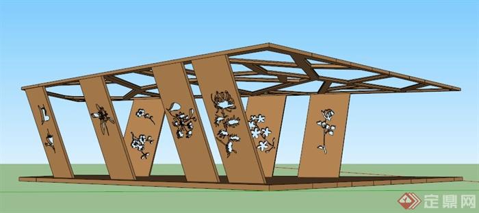 现代简约木质镂花廊架设计su模型(1)