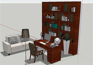 现代住宅空间书房家具组合设计SU(草图大师)模型