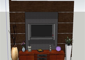 现代某住宅空间客厅电视、电视柜、背景墙设计SU(草图大师)模型