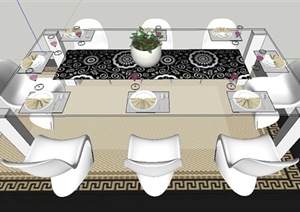 现代某长方形玻璃八人餐桌椅设计SU(草图大师)模型