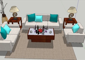 现代室内客厅沙发、茶几组合设计SU(草图大师)模型