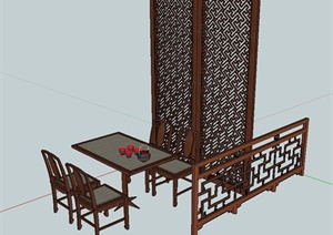 古典中式茶桌椅、屏风、栏杆设计SU(草图大师)模型