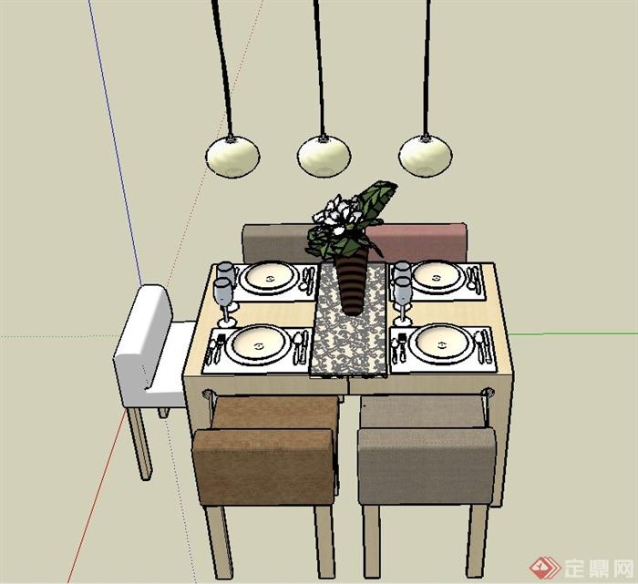 现代餐厅四人餐桌椅设计SU模型(1)