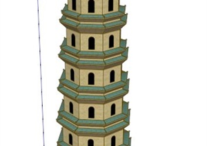中式风格某景观塔设计SU(草图大师)模型