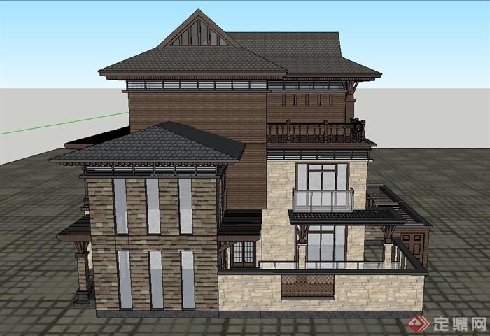 某两层新古典风格别墅建筑设计SU模型(2)