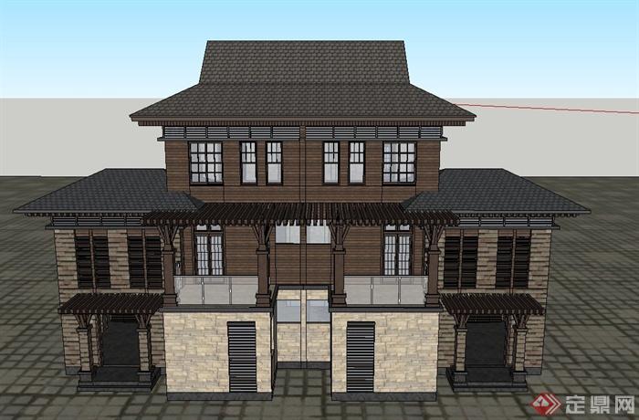 某两层新古典风格别墅建筑设计SU模型(1)