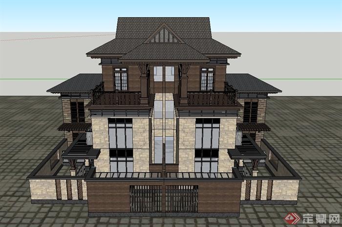 某两层新古典风格别墅建筑设计SU模型(3)