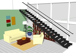 现代简约沙发茶几及楼梯设计SU(草图大师)模型