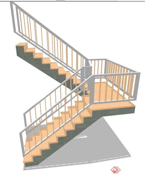 室内现代简约转折楼梯设计su模型(1)