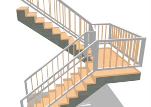 室内现代简约转折楼梯设计SU(草图大师)模型