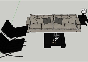 现代室内沙发、椅子、茶几组合设计SU(草图大师)模型
