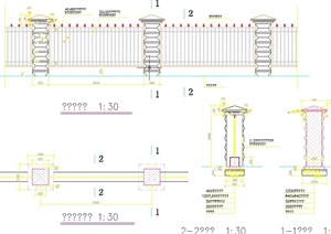 园林景观节点铁艺围墙设计CAD施工图