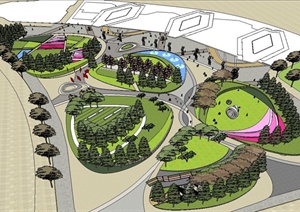 现代某城市五河公园景观规划设计SU(草图大师)模型