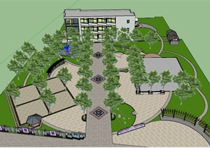 现代某办公楼庭院景观规划设计SU(草图大师)模型