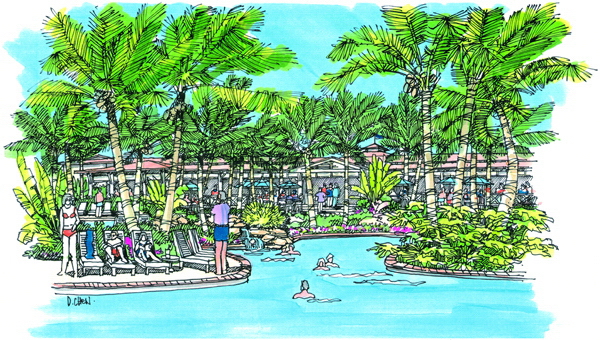 泳池,户外泳池,躺椅,泳池景观棕榈
