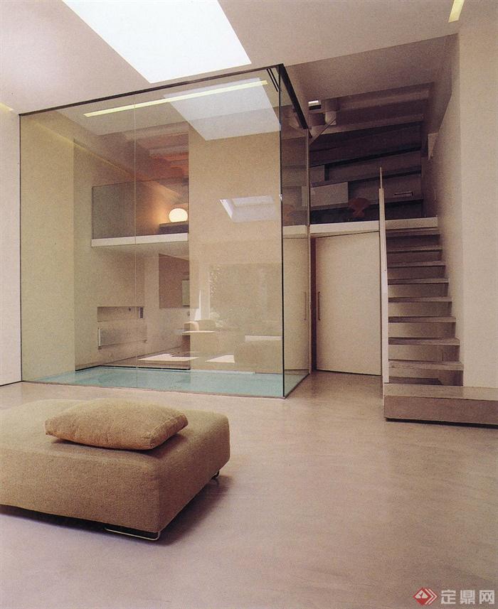 沙发凳,玻璃墙,楼梯,室内泳池