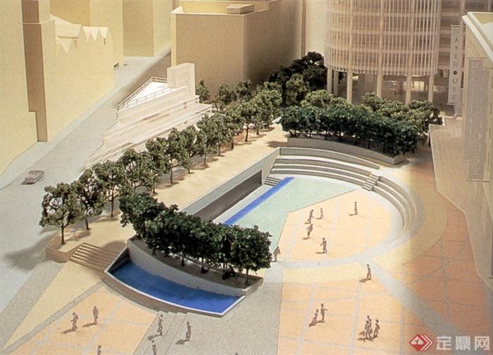 沙盘模型,广场,种植池,景观水池