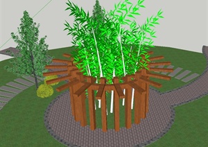 园林景观木质圆形廊架设计SU(草图大师)模型