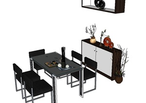 现代室内铁艺餐桌椅设计SU(草图大师)模型