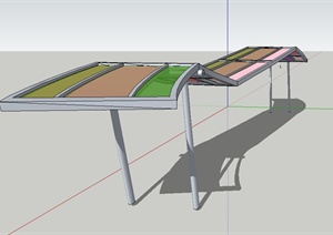 园林景观节点现代玻璃彩色廊架设计SU(草图大师)模型