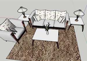 现代某室内沙发茶几组合设计SU(草图大师)模型