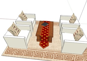 现代中式室内沙发茶几摆件组合设计SU(草图大师)模型