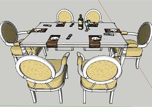 室内简欧风格六人餐桌椅设计SU(草图大师)模型
