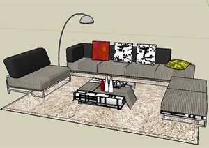现代室内沙发、茶几、地灯组合设计SU(草图大师)模型