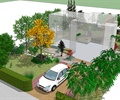 停车场,汽车,植物墙,常绿乔木,庭院景观,住宅景观