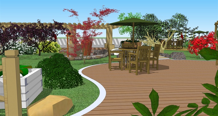 地面铺装,桌椅,植被,景石,屋顶花园
