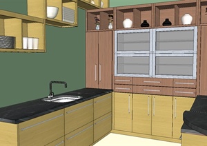 现代风格厨房布置室内设计SU(草图大师)模型