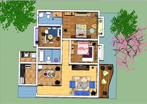 某三室两厅住宅空间装修设计SU(草图大师)模型