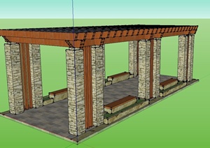 园林景观节点长方形廊架设计SU(草图大师)模型