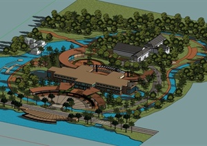 现代风格环岛公园建筑景观设计SU(草图大师)模型