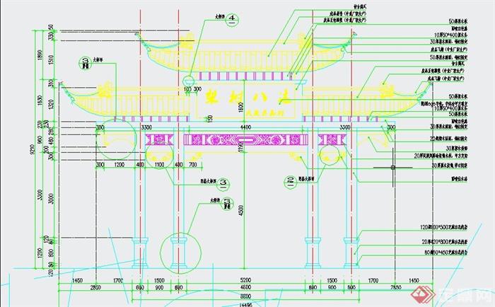 古典中式牌坊设计CAD施工图与JPG效果图(2)