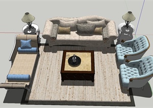 现代某室内客厅沙发茶几组合设计SU(草图大师)模型