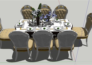 某欧式风格室内餐桌椅设计SU(草图大师)模型