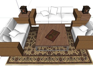 某中式风格室内沙发茶几组合设计SU(草图大师)模型
