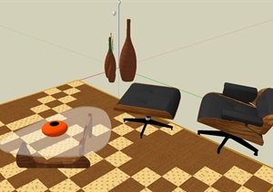 现代室内休闲桌椅设计SU(草图大师)模型