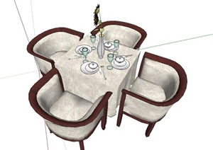 现代餐厅四人餐桌椅组合设计SU(草图大师)模型