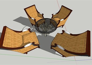 某欧式四人沙发茶几组合设计SU(草图大师)模型