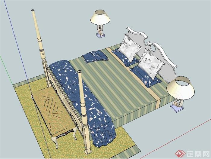 某简欧风格室内床设计SU模型(2)