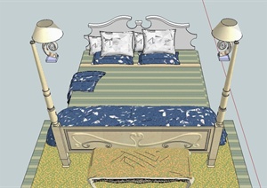 某简欧风格室内床设计SU(草图大师)模型