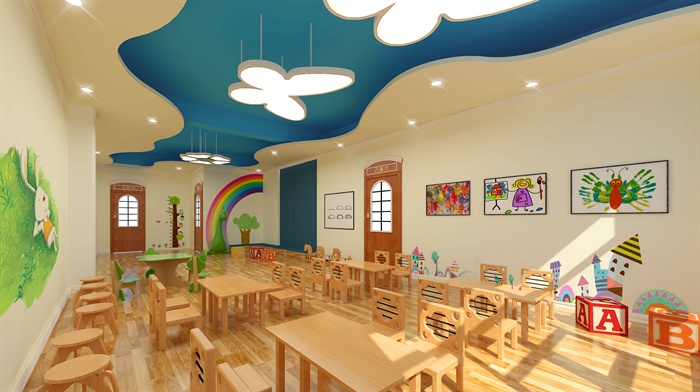 现代风格幼儿园教室室内设计su模型（含效果图）