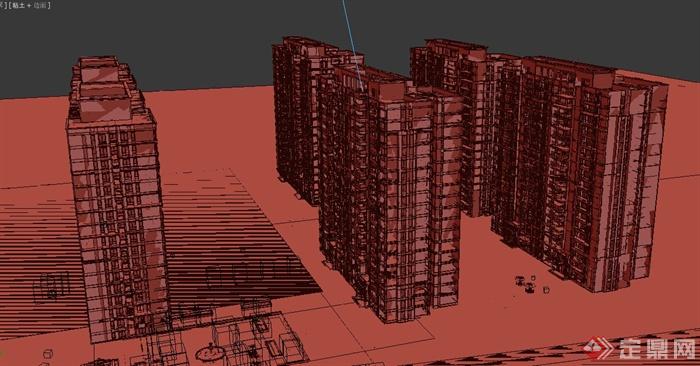 现代某六栋高层商住房建筑设计3DMAX模型(3)