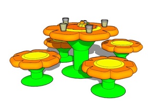 现代风格花朵状儿童桌凳SU(草图大师)模型
