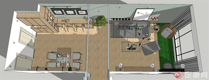 北欧风客厅餐厅室内设计su模型（含效果图）(8)